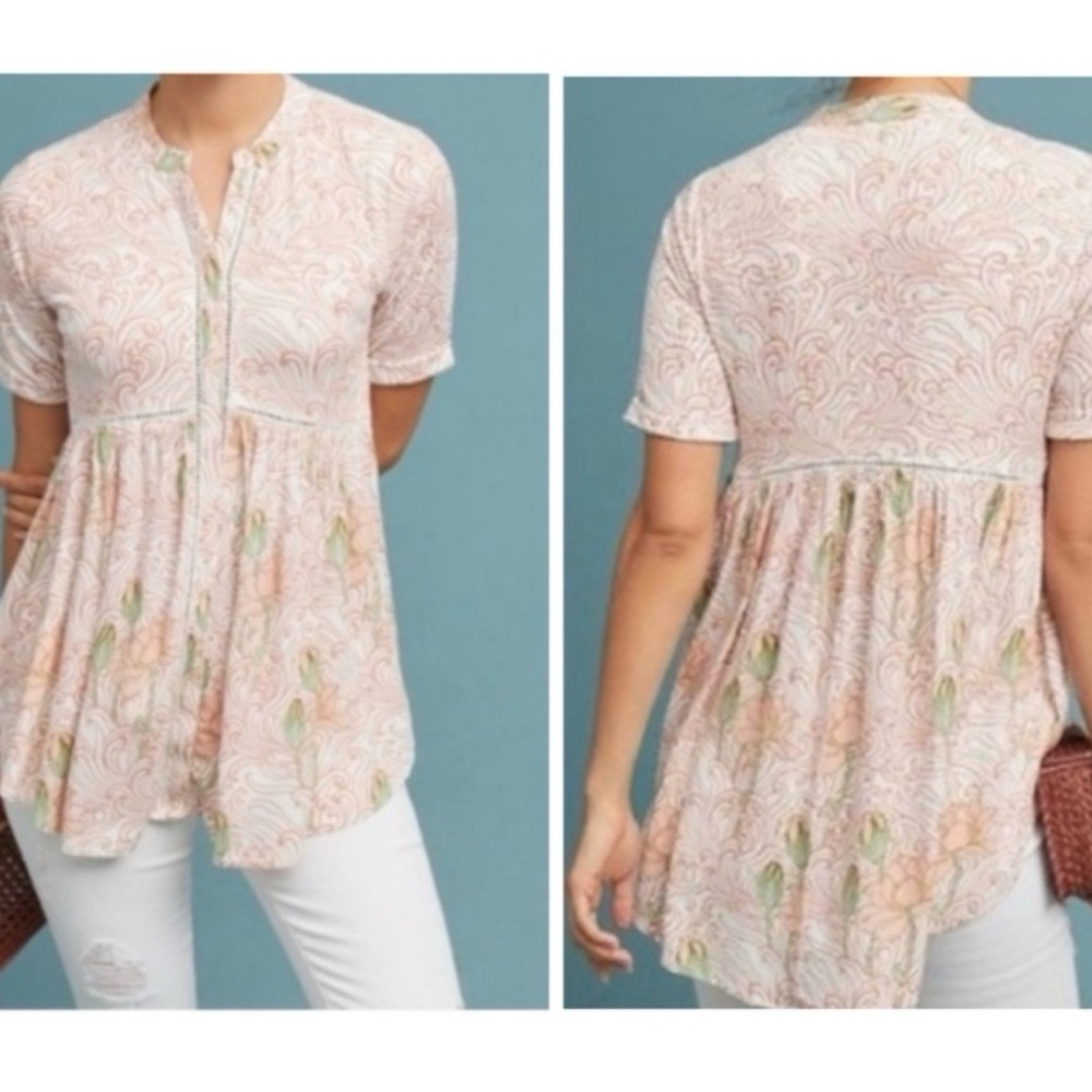 Anthropologie Elegant Cream and Green Women's Top size S